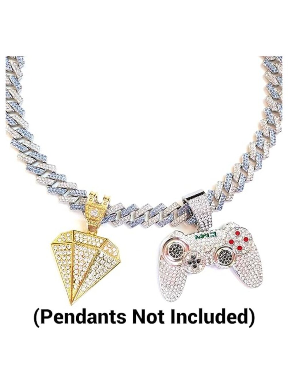 Silver & Blue Iced-Out Tilted Cuban Gem Link Chain Necklace (20-inches) - Picture 5 of 6